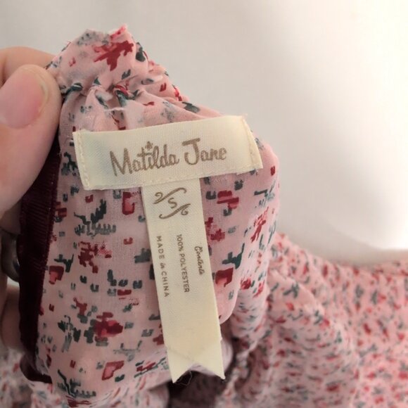Matilda Jane Pink Floral Tie-Neck Blouse S - Picture 4 of 10